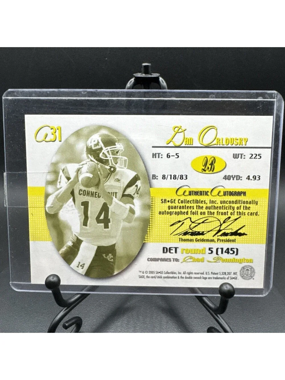2005 Sage Dan Orlousky Autographed Card 958/999 A31